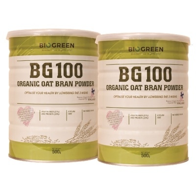 BIOGREEN Bio-BG100 Organic Oat Bran Powder 500g (2 PACK)