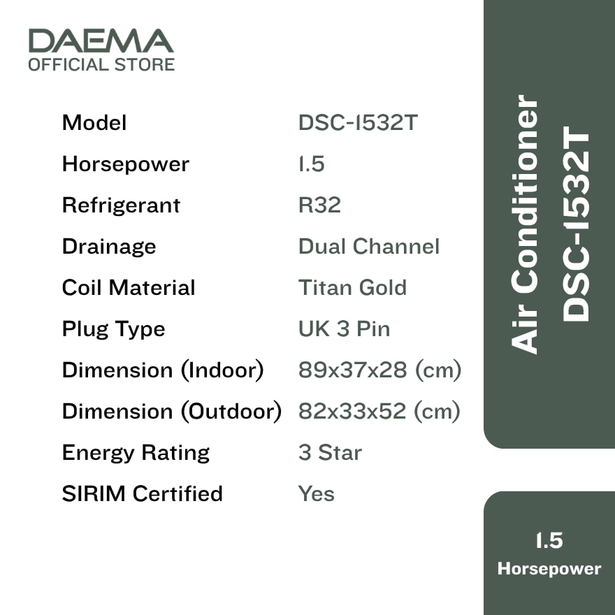 DAEMA 1.5HP Wall Mounted Air Conditioner DSC-1532T