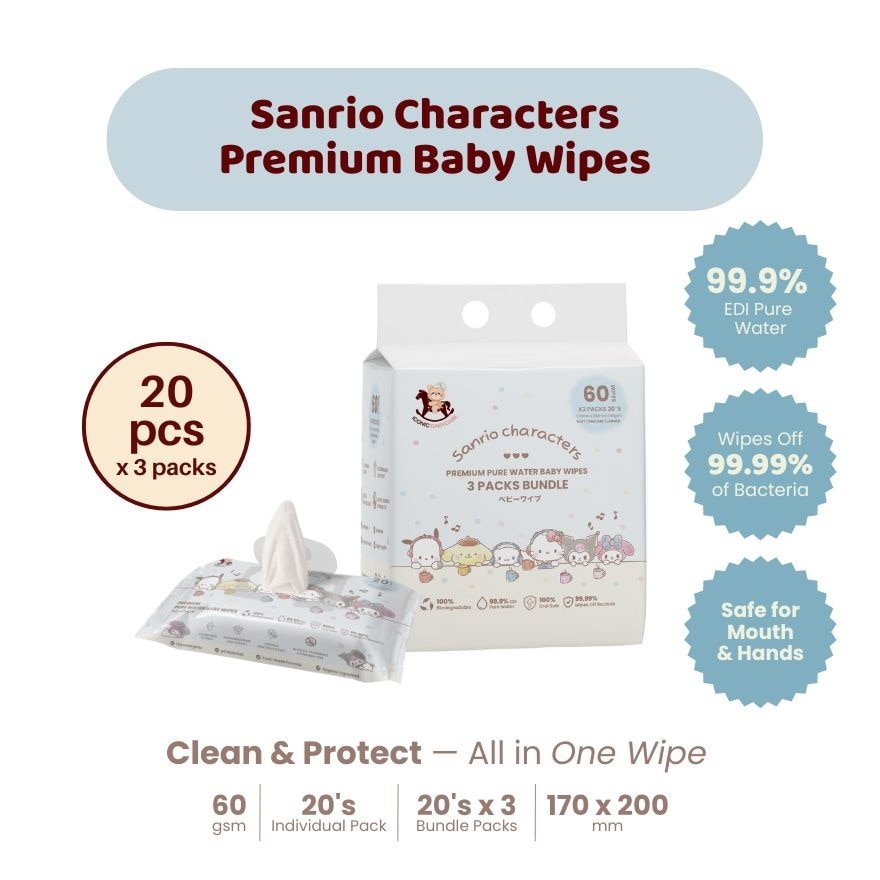 Sanrio Baby Wipes Sanrio Characters 20'S x 3