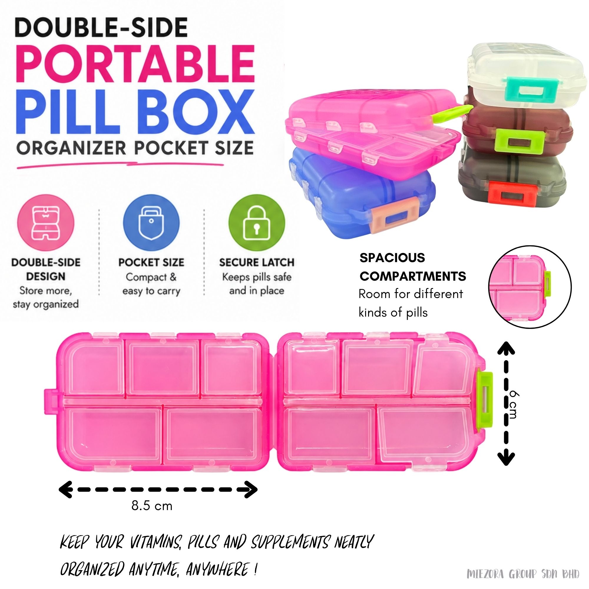 TR-0287 DOUBLE-SIDE PORTABLE PILL BOX ORGANIZER POCKET SIZE 9CM