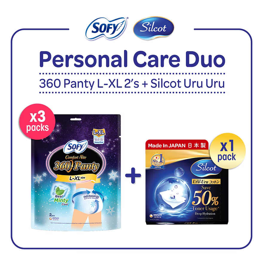 Comfort Nite 360 Panty Cool L-XL 2s x 3 + Silcot Facial Cotton Uru Uru Puff Pads 40's