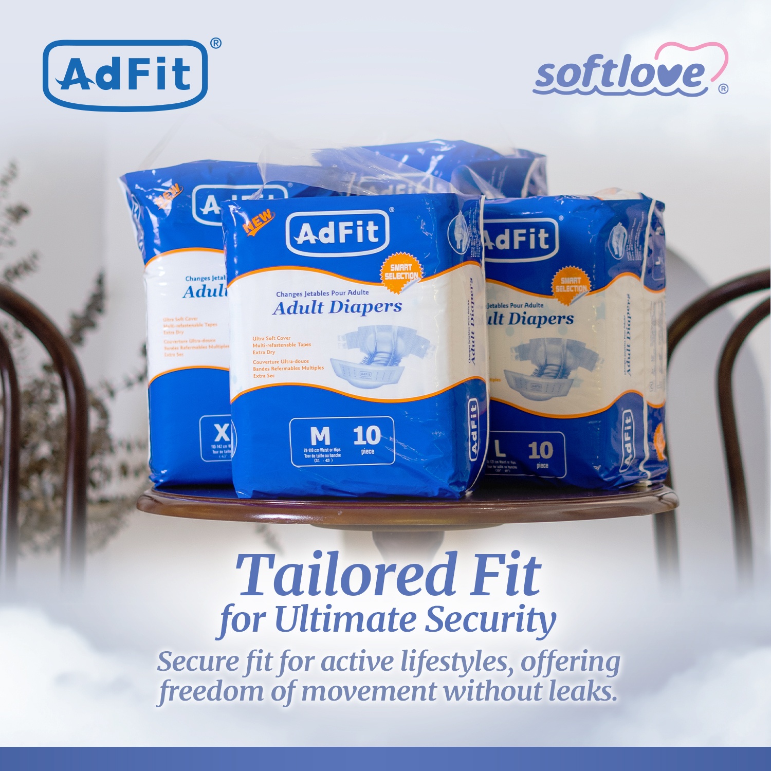 Adfit Adult Diapers Tape - L size ( 88cm - 121cm ) image