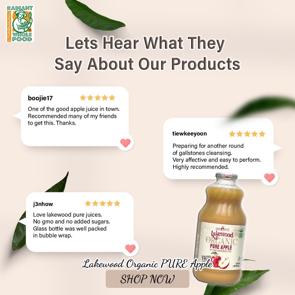 Lakewood Organic Pure Apple Juice (946ml)