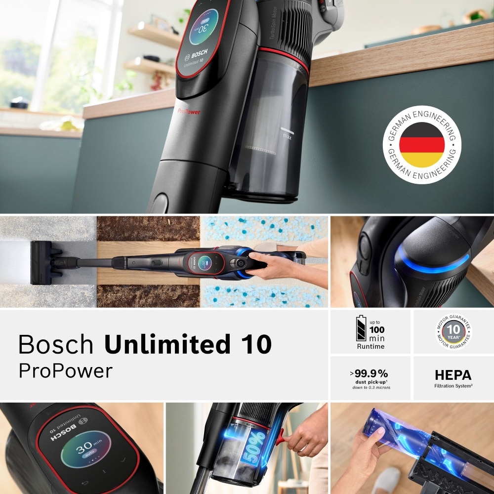Bosch Unlimited 10 ProPower: Cordless Performance and Professional Cleaning in Black - BCS1051POW