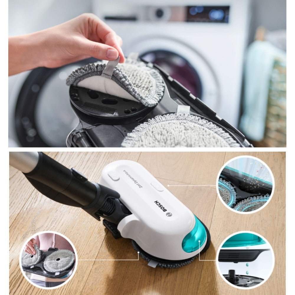 Bosch Unlimited 7 Rechargeable 2 in 1 Vacuum and Mop  ProHygienic Aqua White - BCS71HYG3