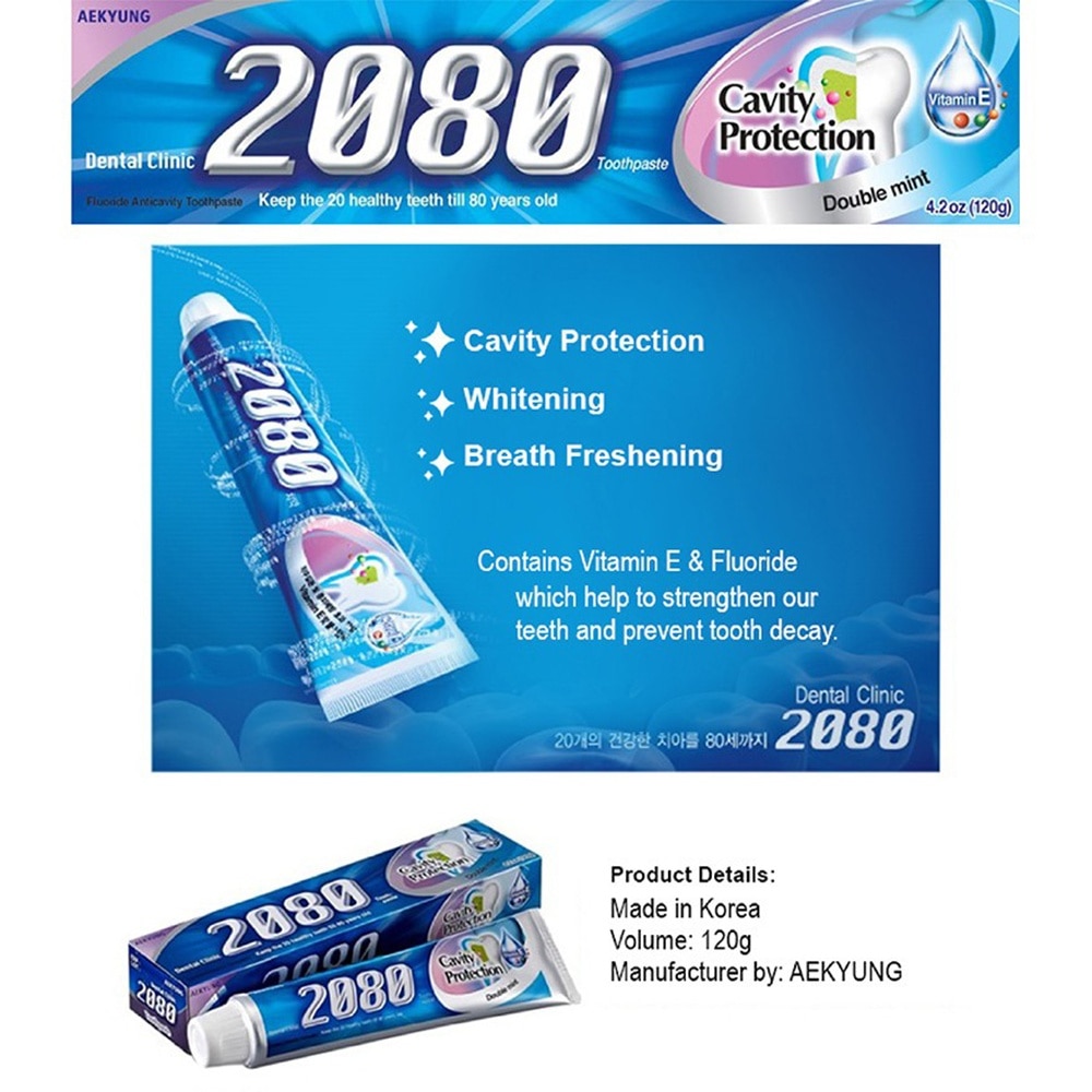 2080 Dental Clinic Cavity Protection Toothpaste - Double Mint + Vitamin E (120g)