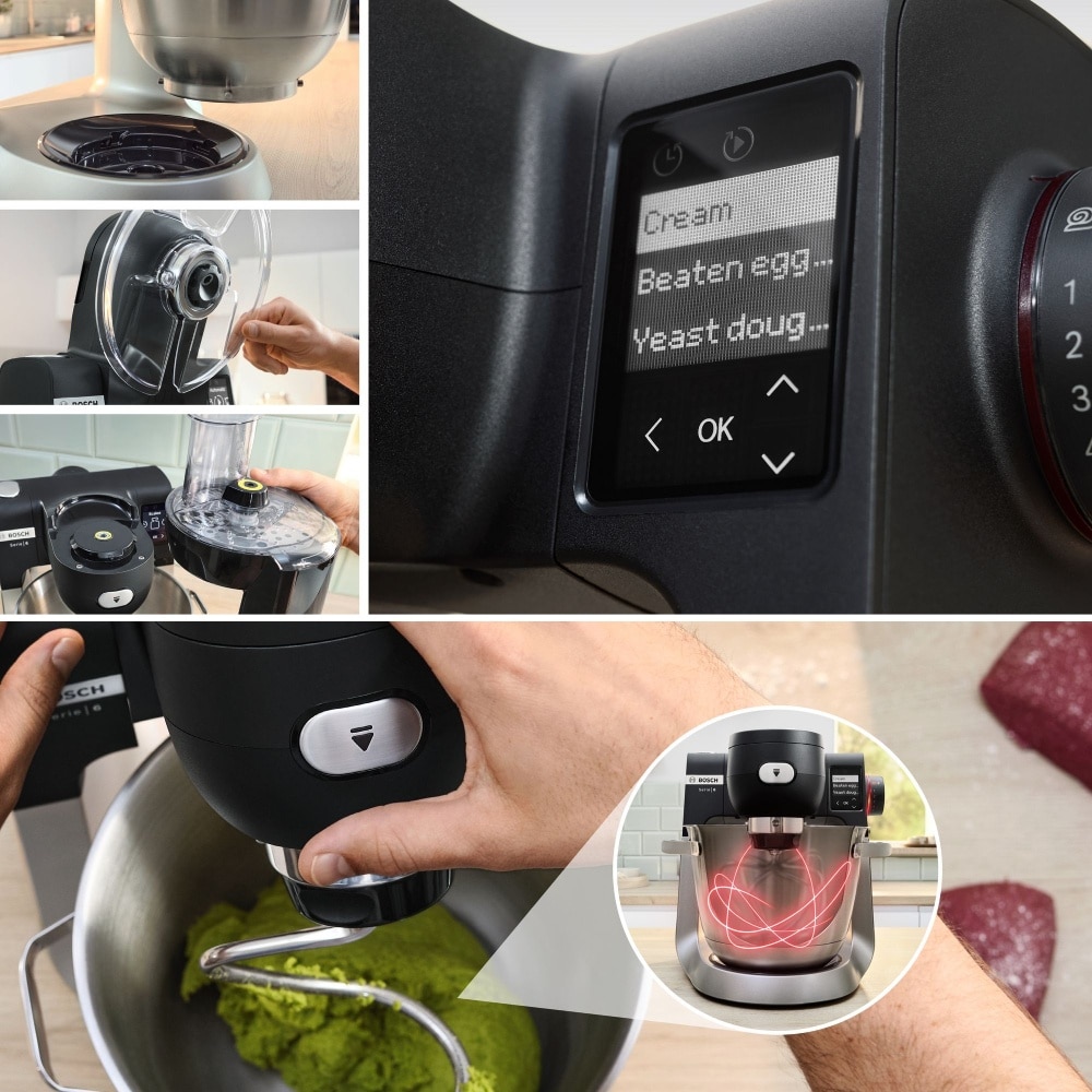 Bosch Series 6, 5.5L 1600W Kitchen Machine with Scale, Black/Brushed S.Steel - MUMS6ZS17