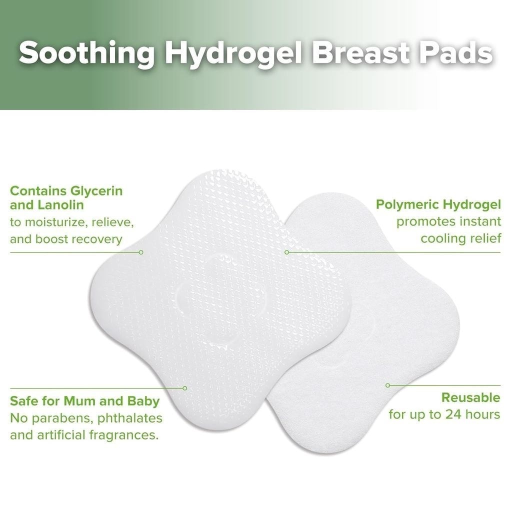 Haakaa 8pcs Hydrogel Breast Pads with Lanolin, Instant Cooling Pain Relief for Sore or Crack Nipples