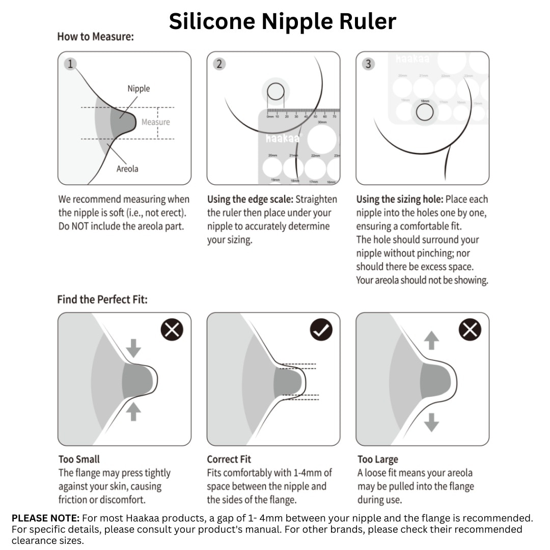 Haakaa Silicone Nipple Ruler for Breastfeeding tape measurement sizes 10mm to 30mm