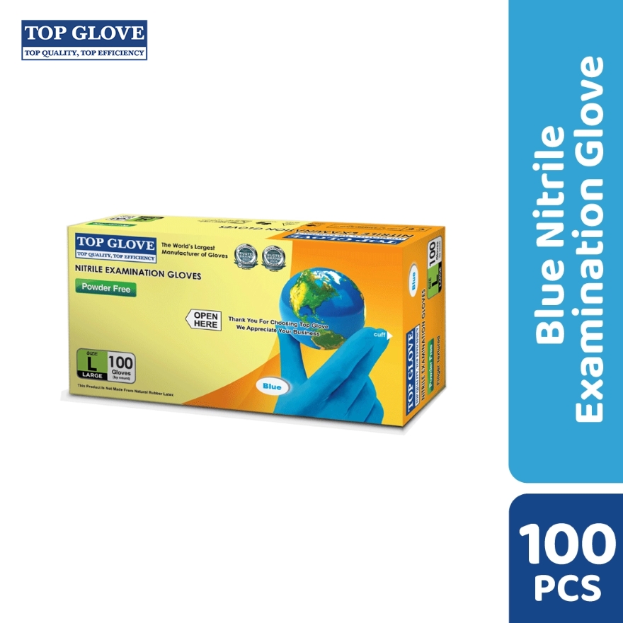 Top Glove Nitrile Examination Powder Free Glove Blue, L