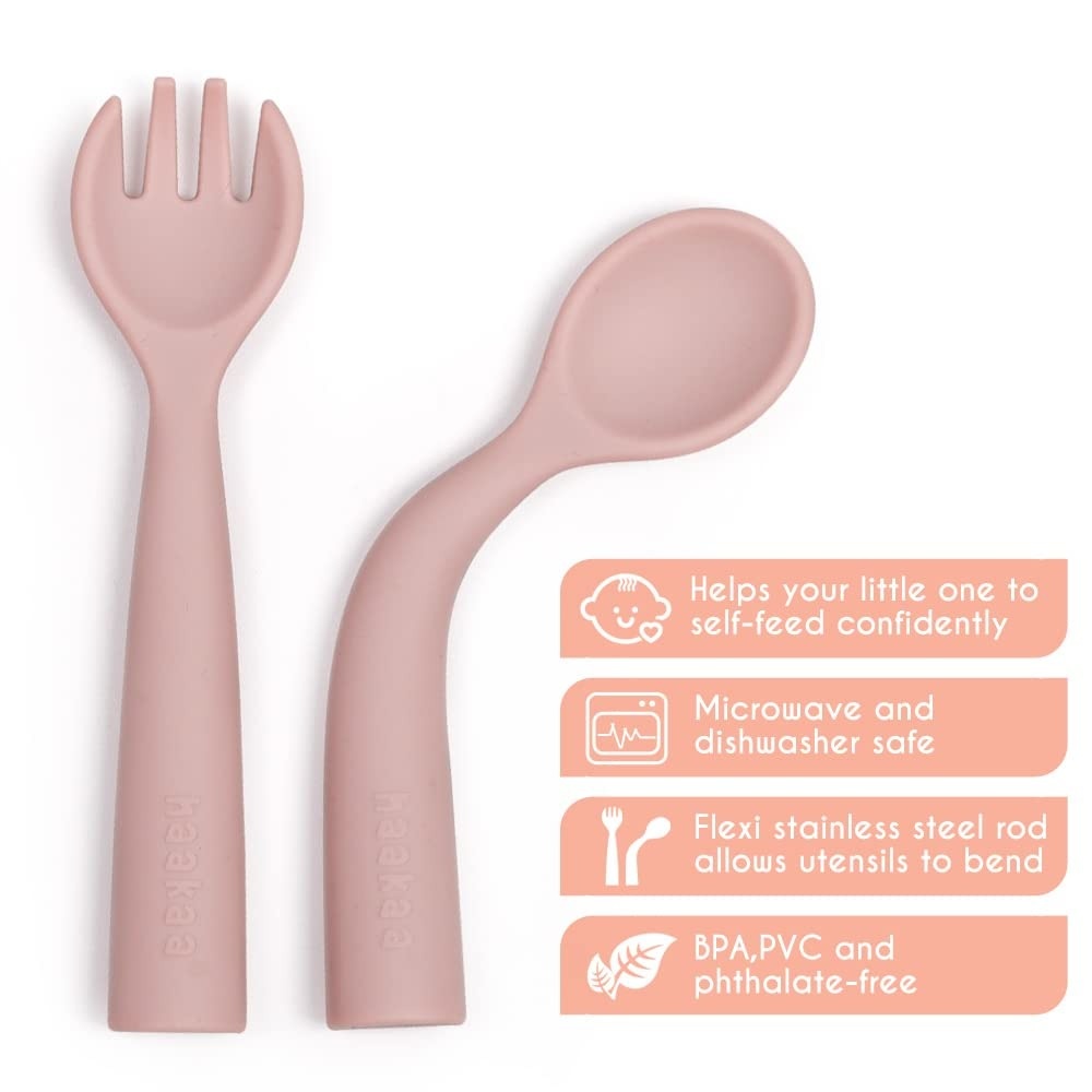 Haakaa Bendy Silicone Cutlery Set - Blush