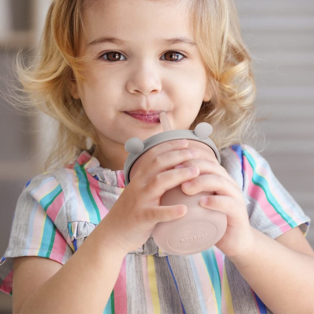 Haakaa Jolly Hippo Silicone Sippy Cup with Straw 150ml - Bluestone