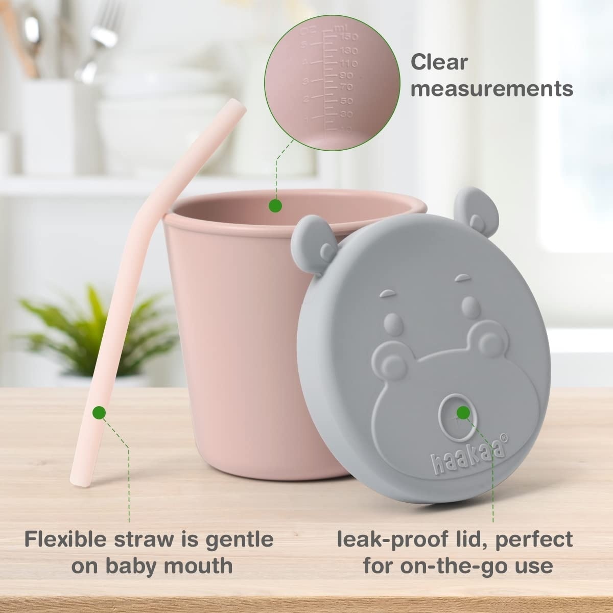 Haakaa Jolly Hippo Silicone Sippy Cup with Straw 150ml - Blush