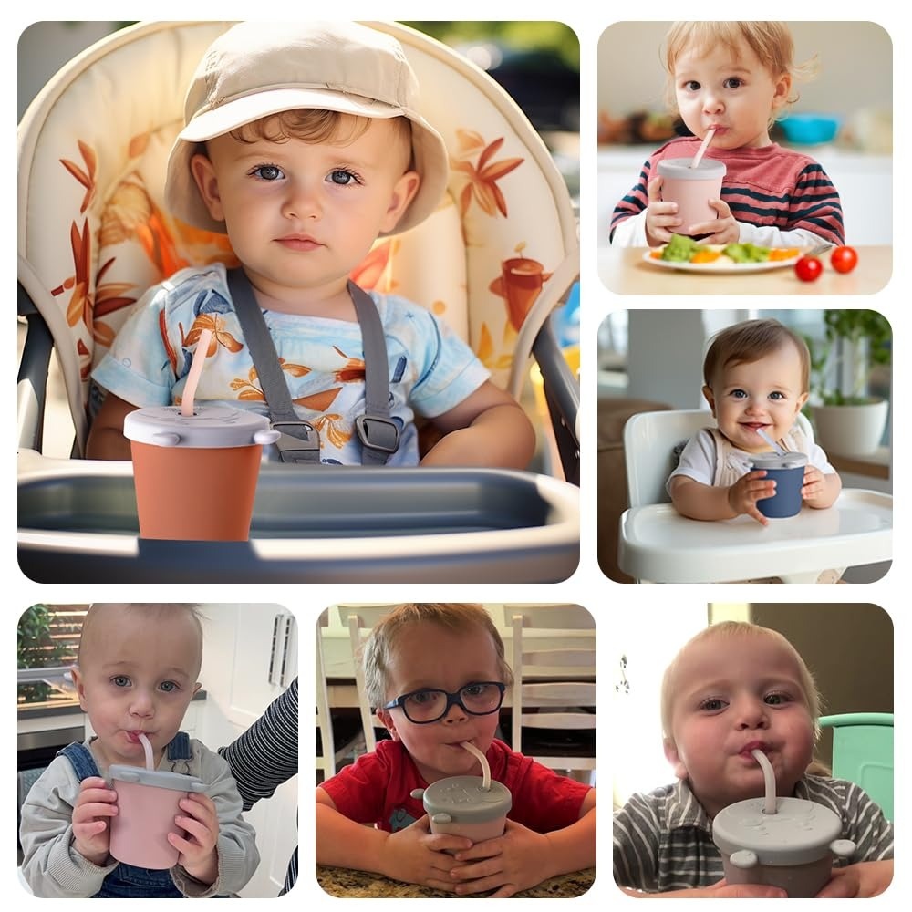 Haakaa Jolly Hippo Silicone Sippy Cup with Straw 150ml - Bluestone