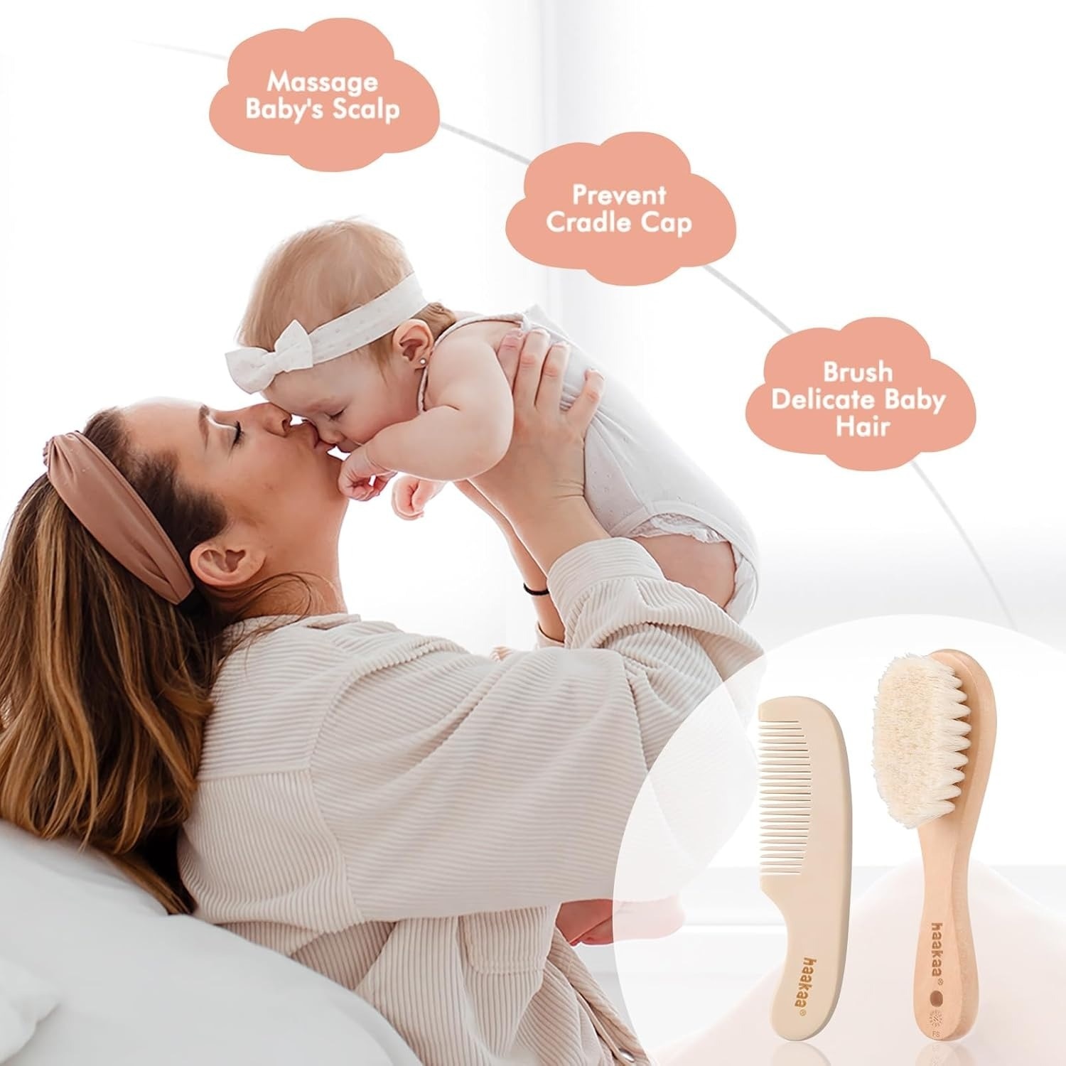 Haakaa Goat Wool Wooden Baby Hair Brush with Wooden Comb