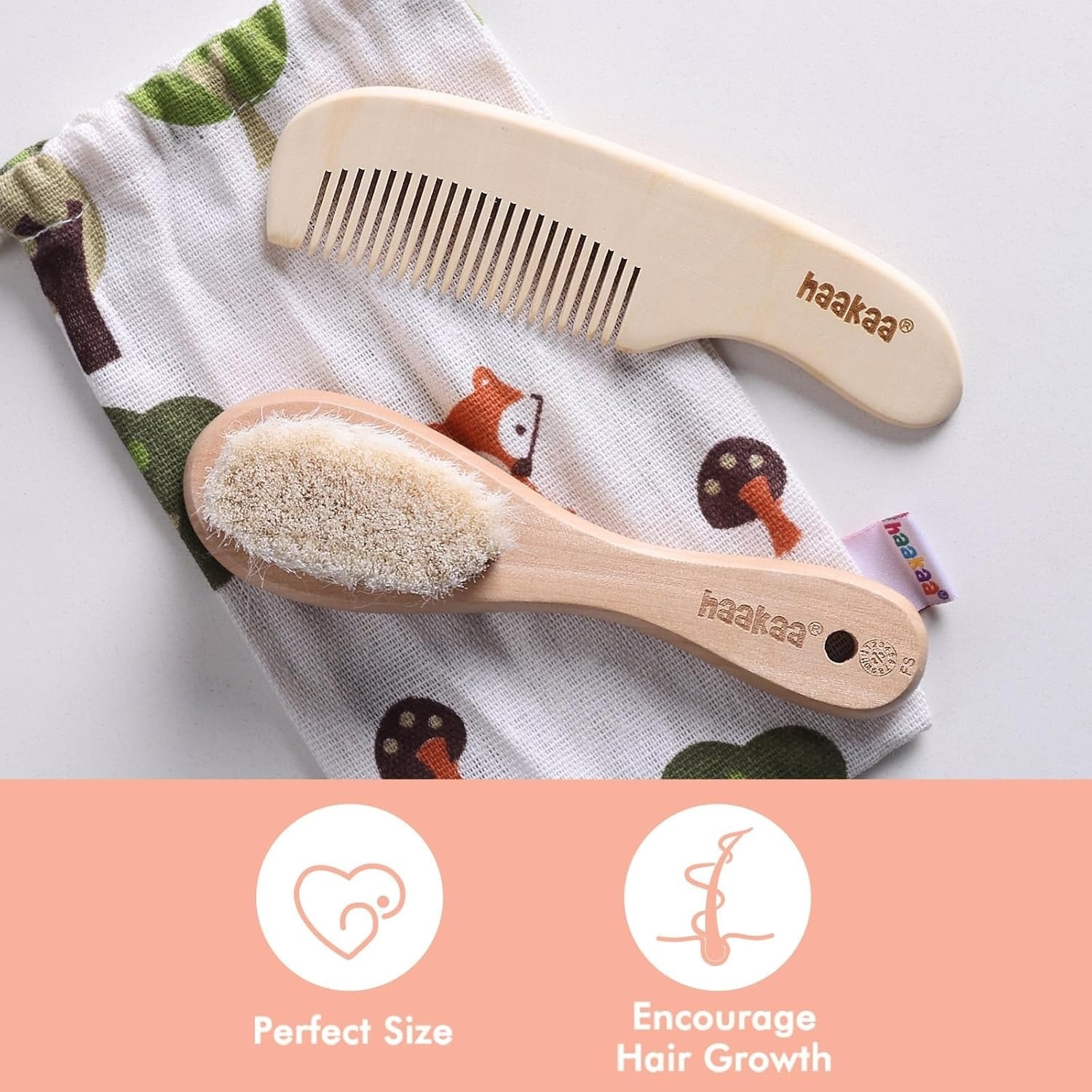 Haakaa Goat Wool Wooden Baby Hair Brush with Wooden Comb