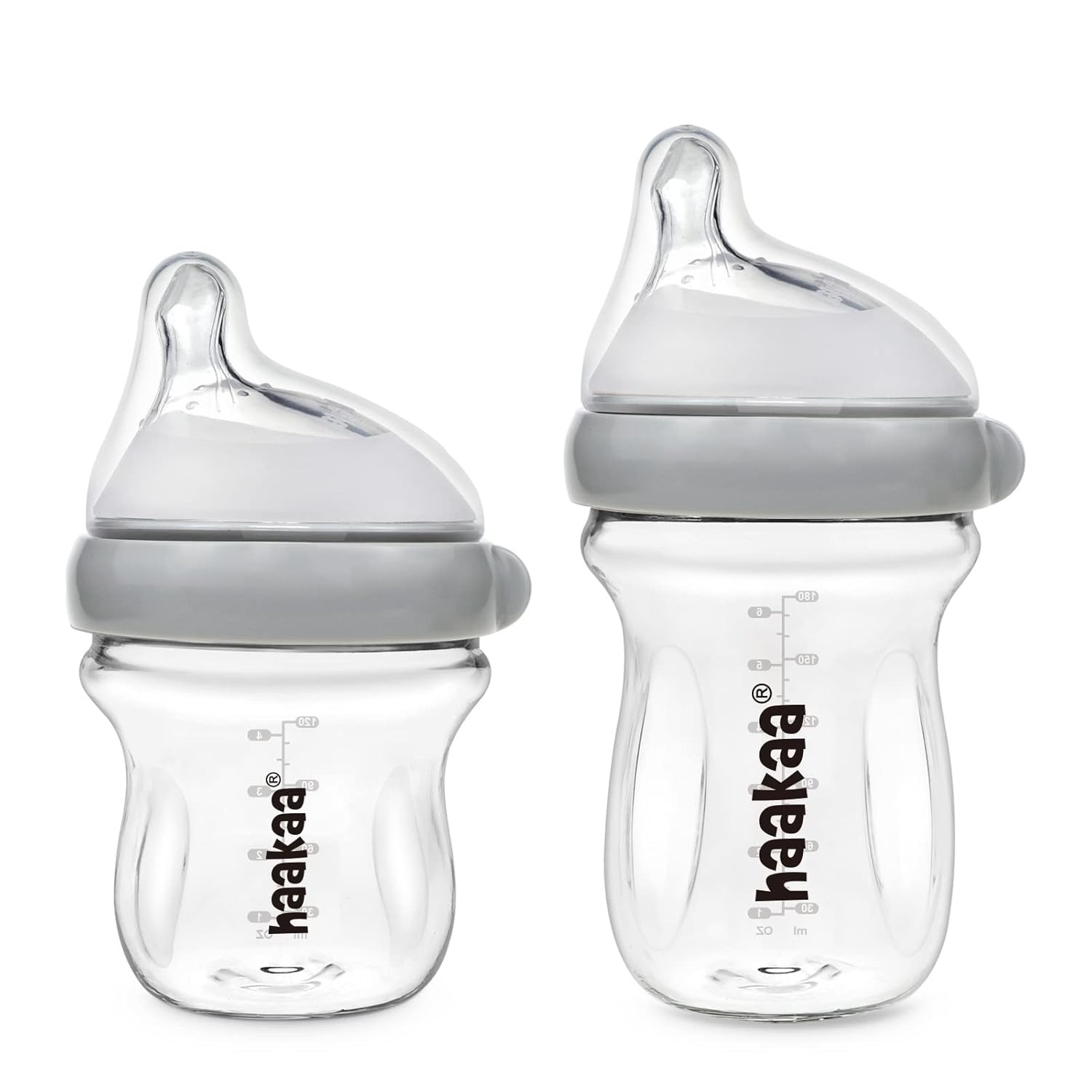 Haakaa Gen 3 Glass Baby Bottle 180ml (6m+) - Grey