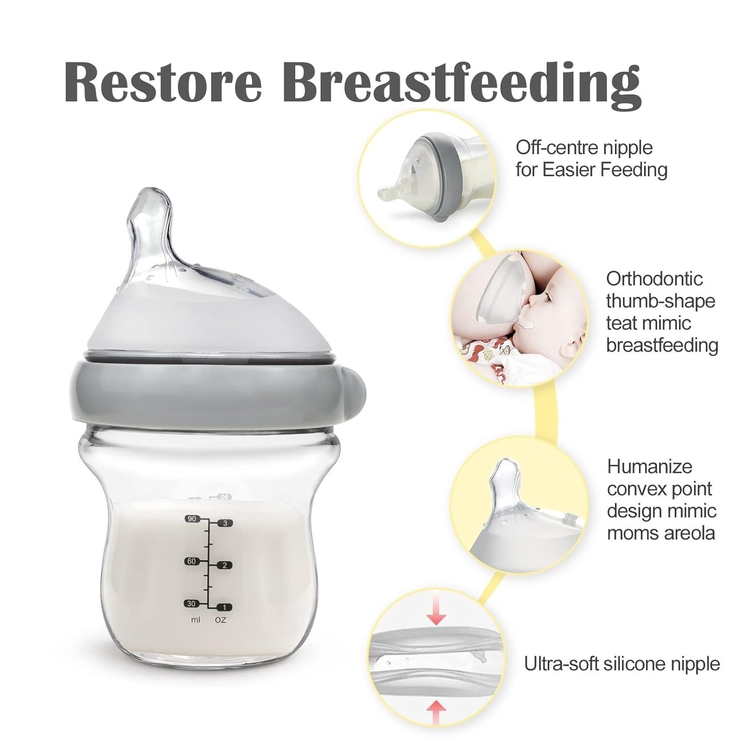 Haakaa Gen 3 Glass Baby Bottle 160ml (6m+) - Peach