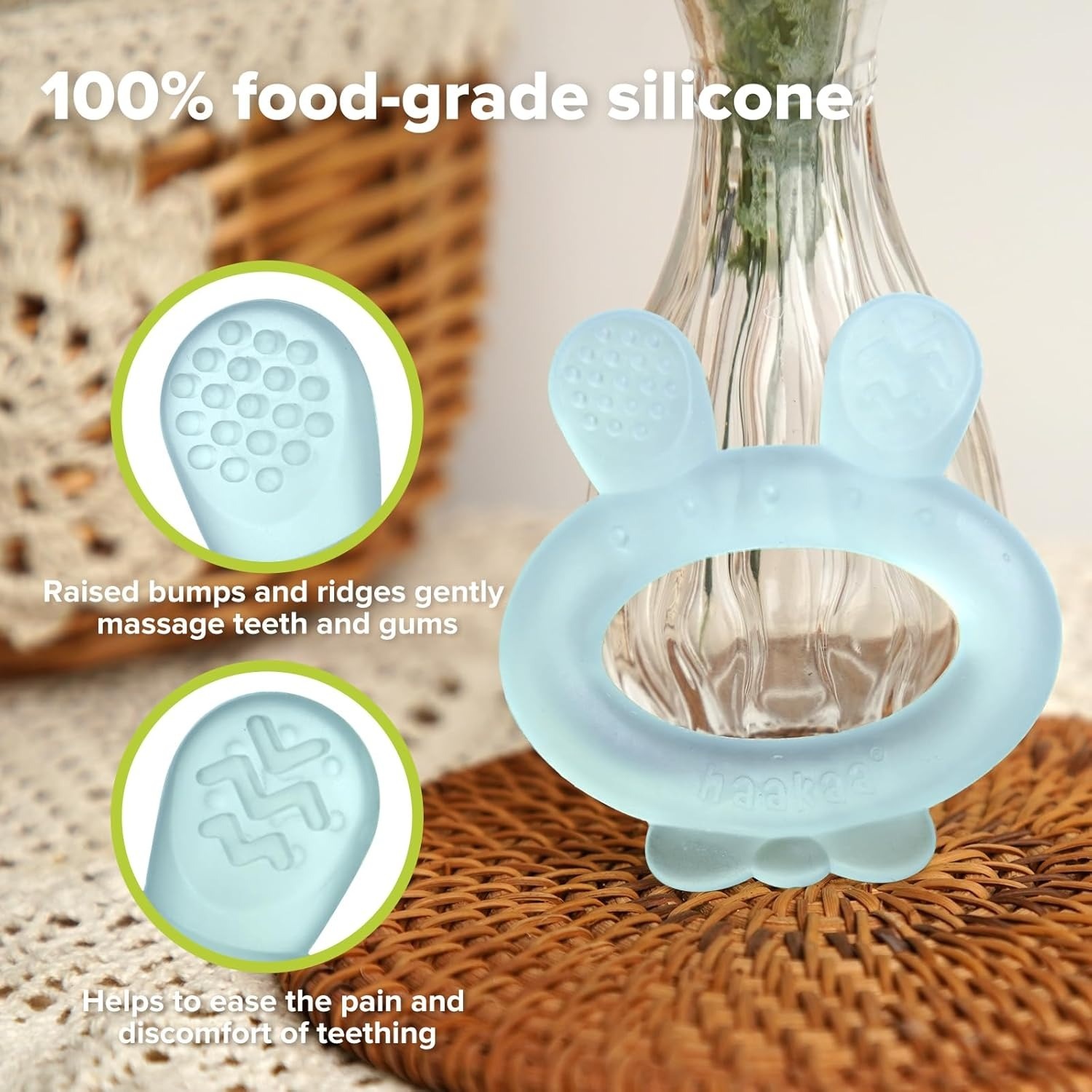 HaaKaa Silicone Rabbit Ear Teether - Blue