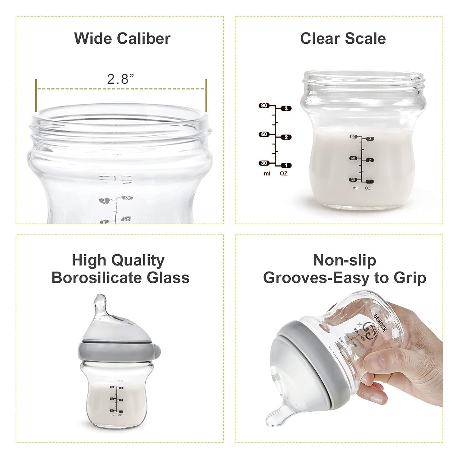 Haakaa Gen 3 Glass Baby Bottle 160ml (6m+) - Peach