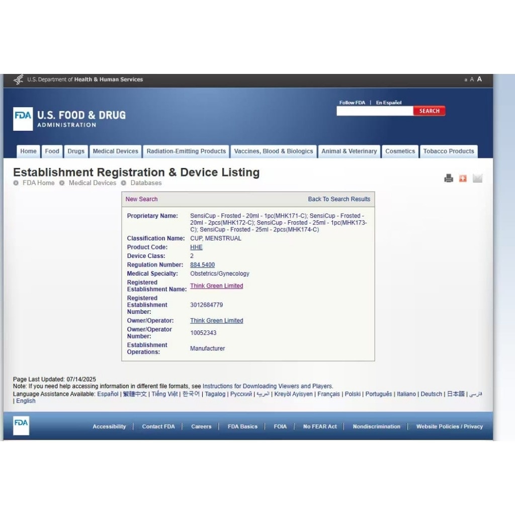 Haakaa Menstrual Cup FDA Approved Period Cup SensiCup - Frosted 20ML