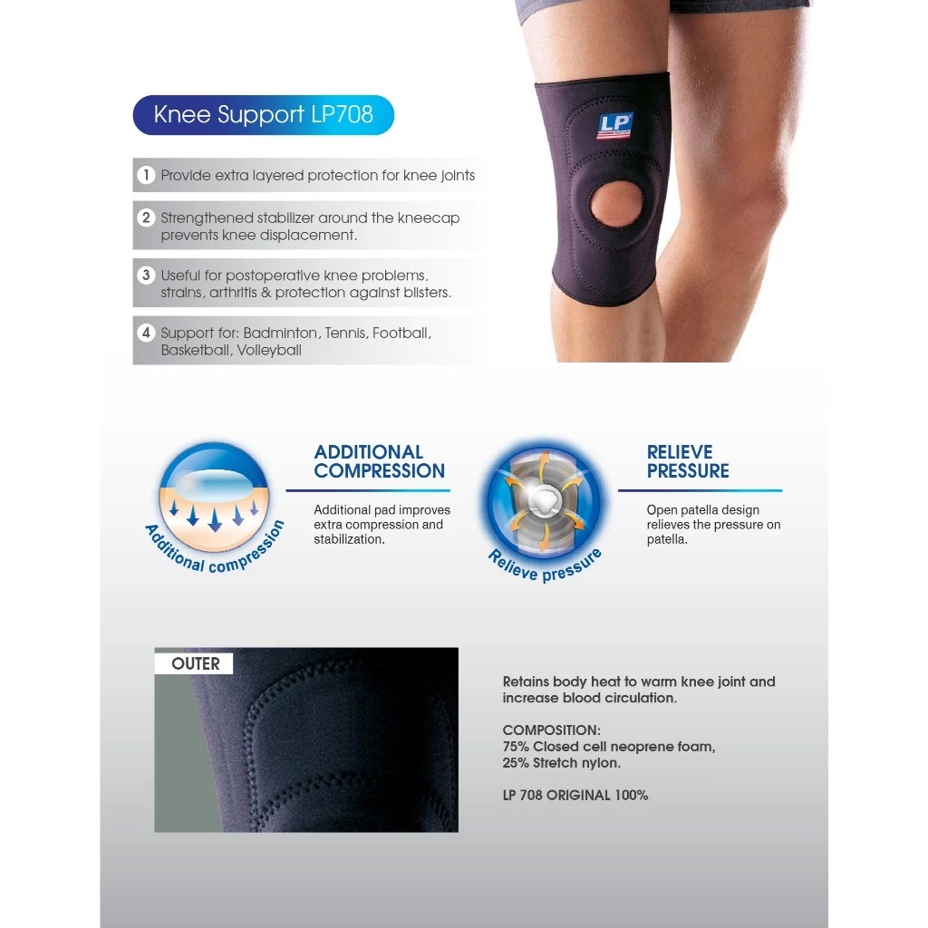 LP Support LP708 Standard Knee Support Open Patella 1s (Size L)