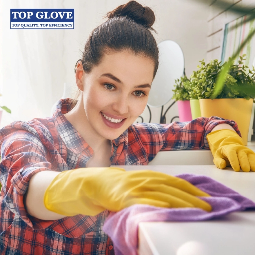 Top Glove Reusable Latex Household Glove for Dishwashing/ Multipurpose Use Yellow, S