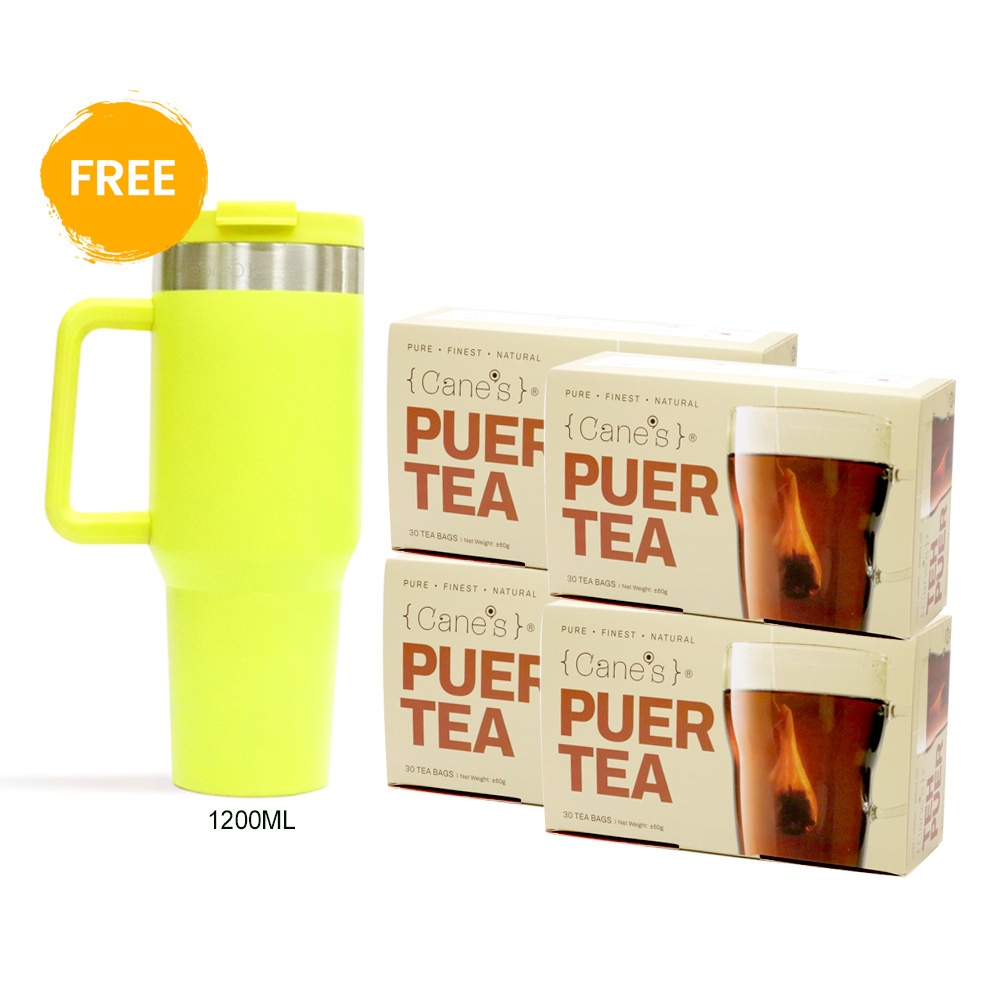 Purple Cane 4 X Cane’s Puer (30 Teabags) Free Yellow XL Vacuum Mug