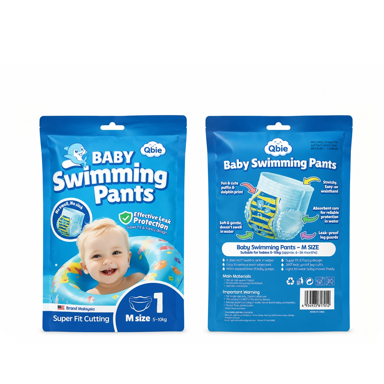 Qbie Baby Swimming Diapers - L size ( 9kg-14kg ) image