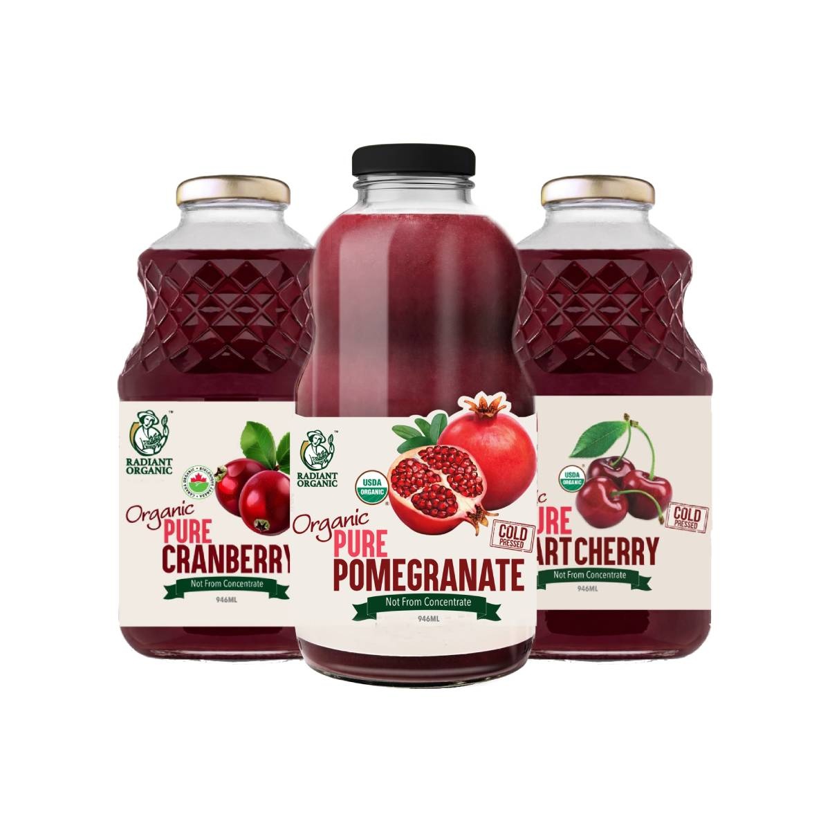 Radiant Organic Pure Cranberry / Pure Pomegranate / Pure Tart Cherry Juice (946ml) image