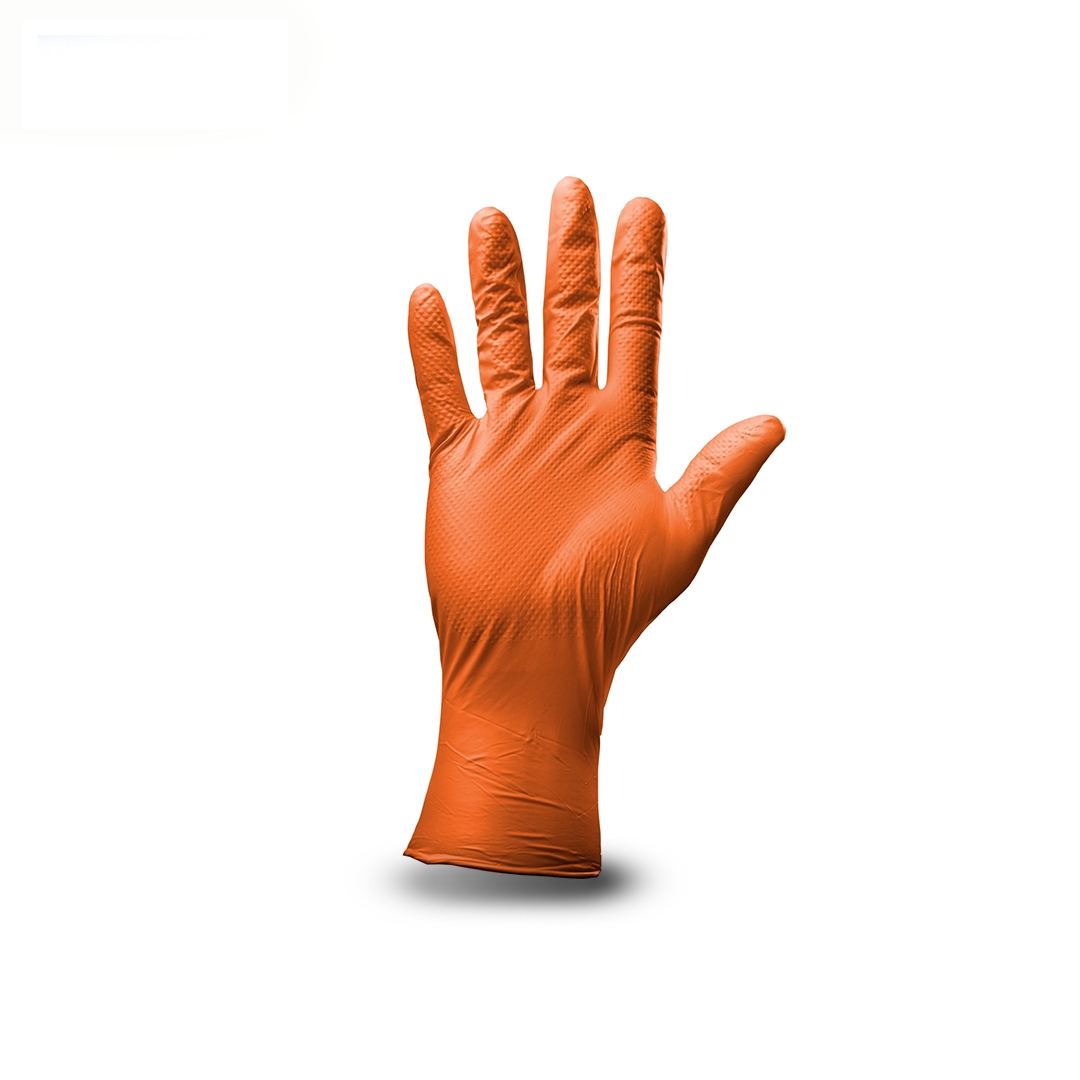 Top Glove Diamond Sandblast Textured Nitrile Powder Free Glove Orange, L