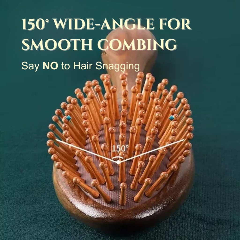 JORGANIC Sandalwood Air Cushion Massage Comb – Anti-Static Wooden Paddle Brush For Scalp Care & Long Hair
