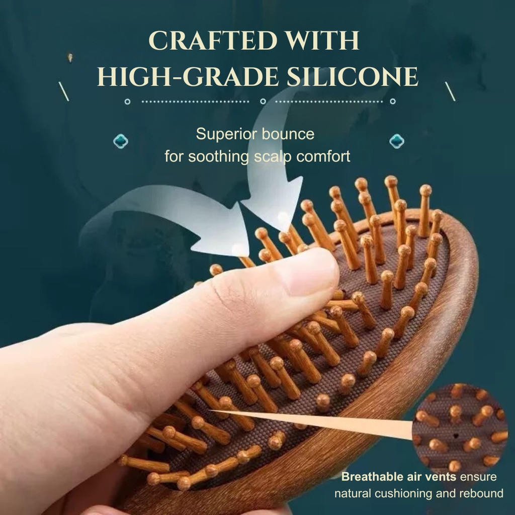 JORGANIC Sandalwood Air Cushion Massage Comb – Anti-Static Wooden Paddle Brush For Scalp Care & Long Hair
