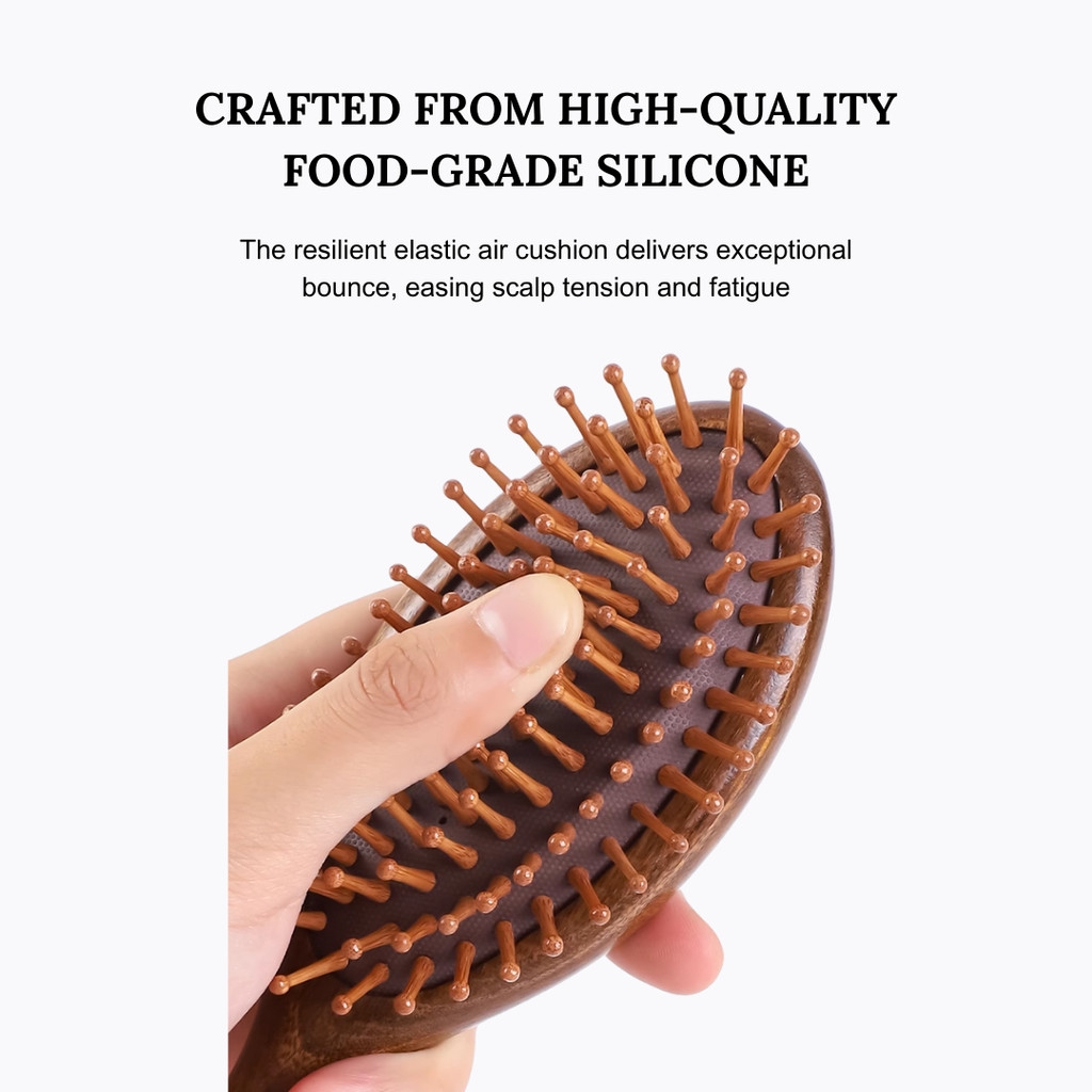 JORGANIC Sandalwood Air Cushion Massage Comb – Anti-Static Wooden Paddle Brush For Scalp Care & Long Hair