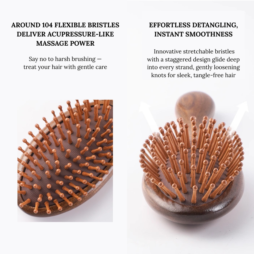 JORGANIC Sandalwood Air Cushion Massage Comb – Anti-Static Wooden Paddle Brush For Scalp Care & Long Hair