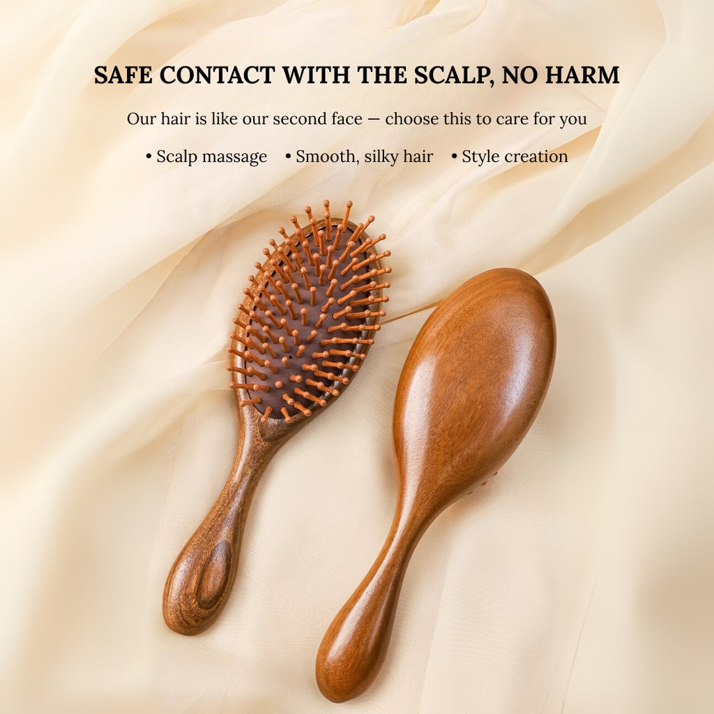 JORGANIC Sandalwood Air Cushion Massage Comb – Anti-Static Wooden Paddle Brush For Scalp Care & Long Hair