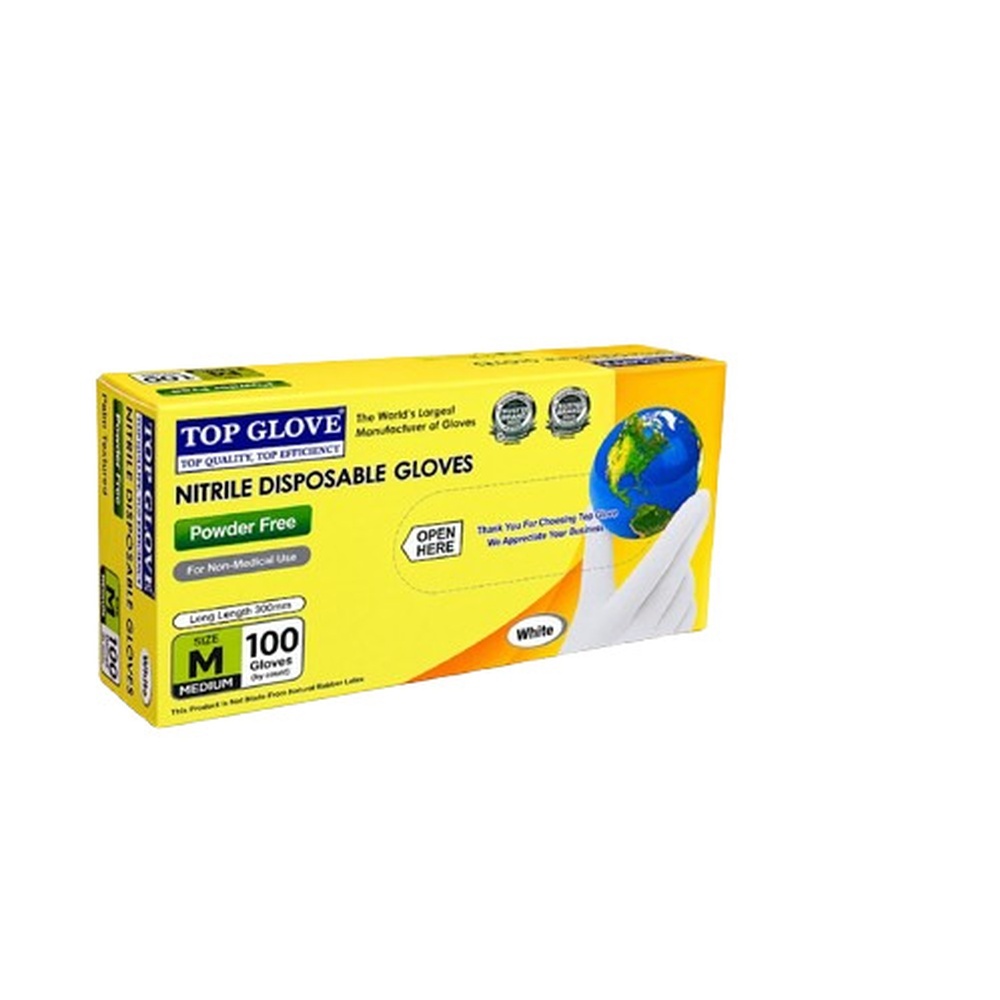 Top Glove 300mm Nitrile Disposable Powder Free Glove, White, L image