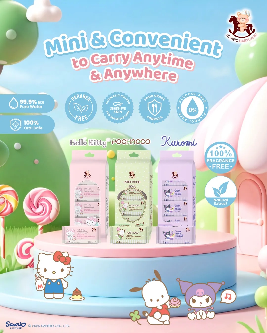 Sanrio Baby Wipes My Melody 8'S x 8 [Pocket-Sized]