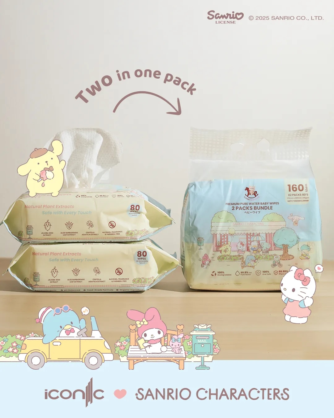 Sanrio Baby Wipes Sanrio Characters 80'S x 2