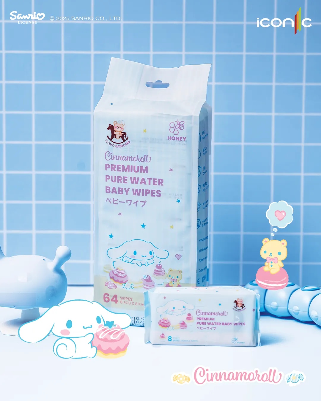 Sanrio Baby Wipes Cinnamoroll 8'S x 8 [Pocket-Sized]