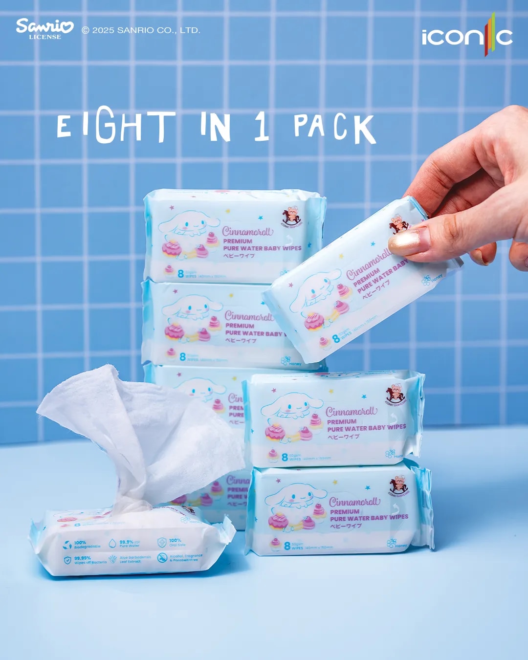 Sanrio Baby Wipes Cinnamoroll 8'S x 8 [Pocket-Sized]