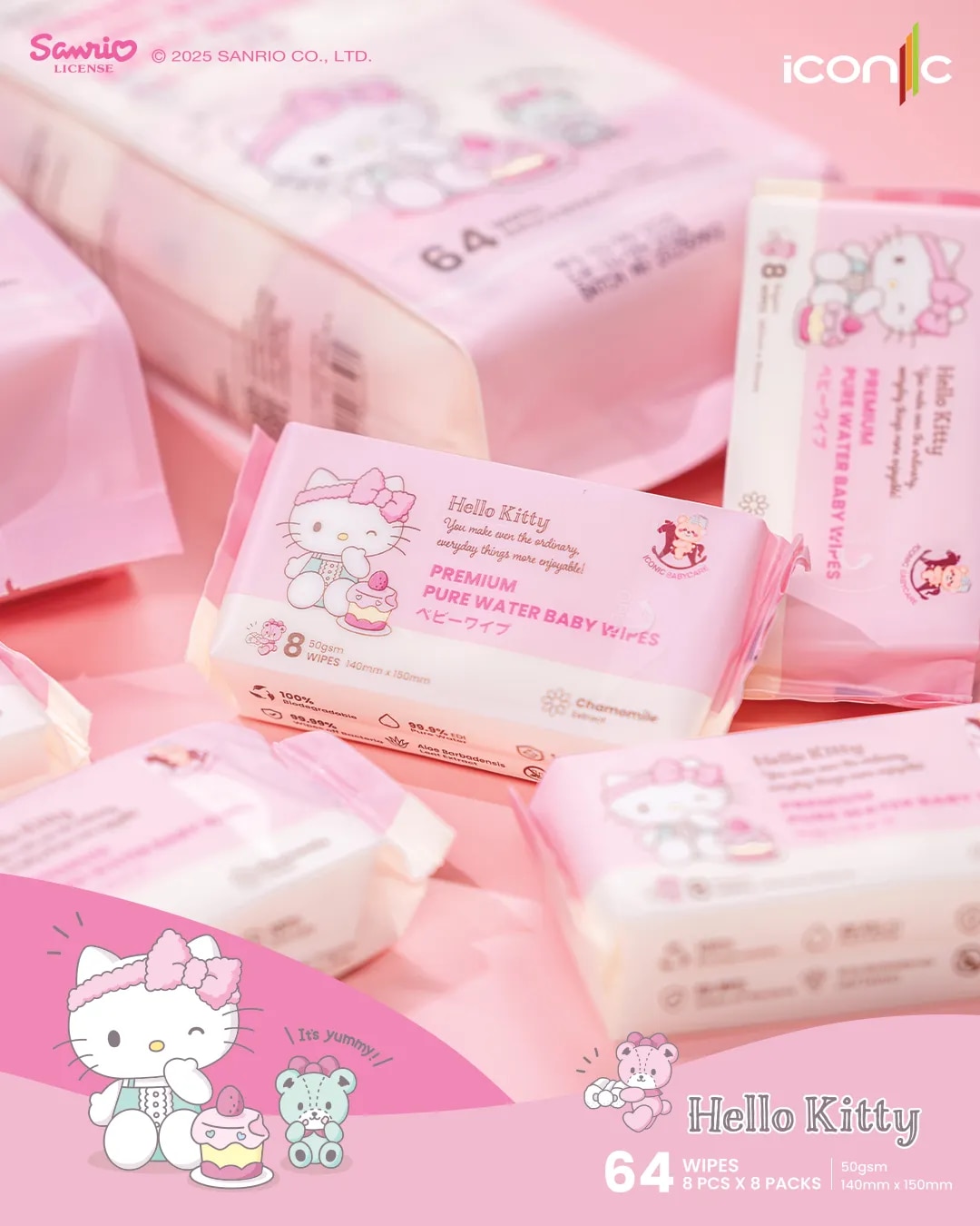 Sanrio Baby Wipes Hello Kitty 8'S x 8 [Pocket-Sized]