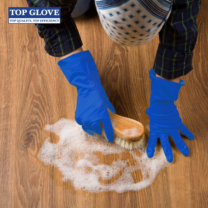 Top Glove Reusable Latex Household Glove for Dishwashing/ Multipurpose Use Blue, M