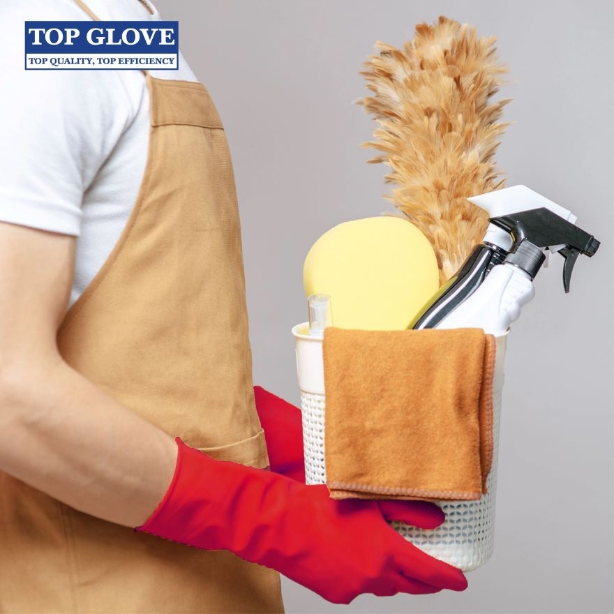 Top Glove Reusable Latex Household Glove for Dishwashing/ Multipurpose Use Red, M
